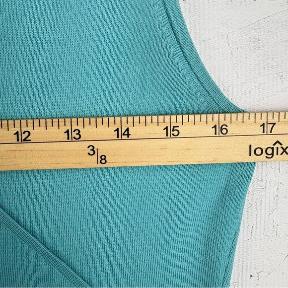 VTG Y2K Will Smith Turquoise Sleeveless Wrap Top Seashell Fringe Size L V-Neck - Picture 4 of 7